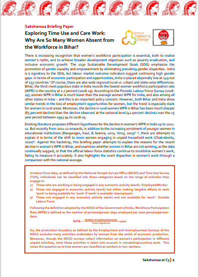  Exploring Time Use and Care Work: Why Are So Many Women Absent from the Workforce in Bihar?